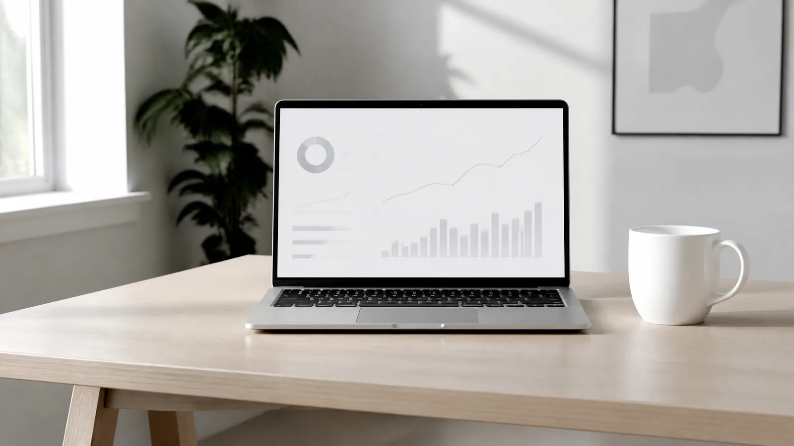 A laptop showing a clean financial dashboard on a desk